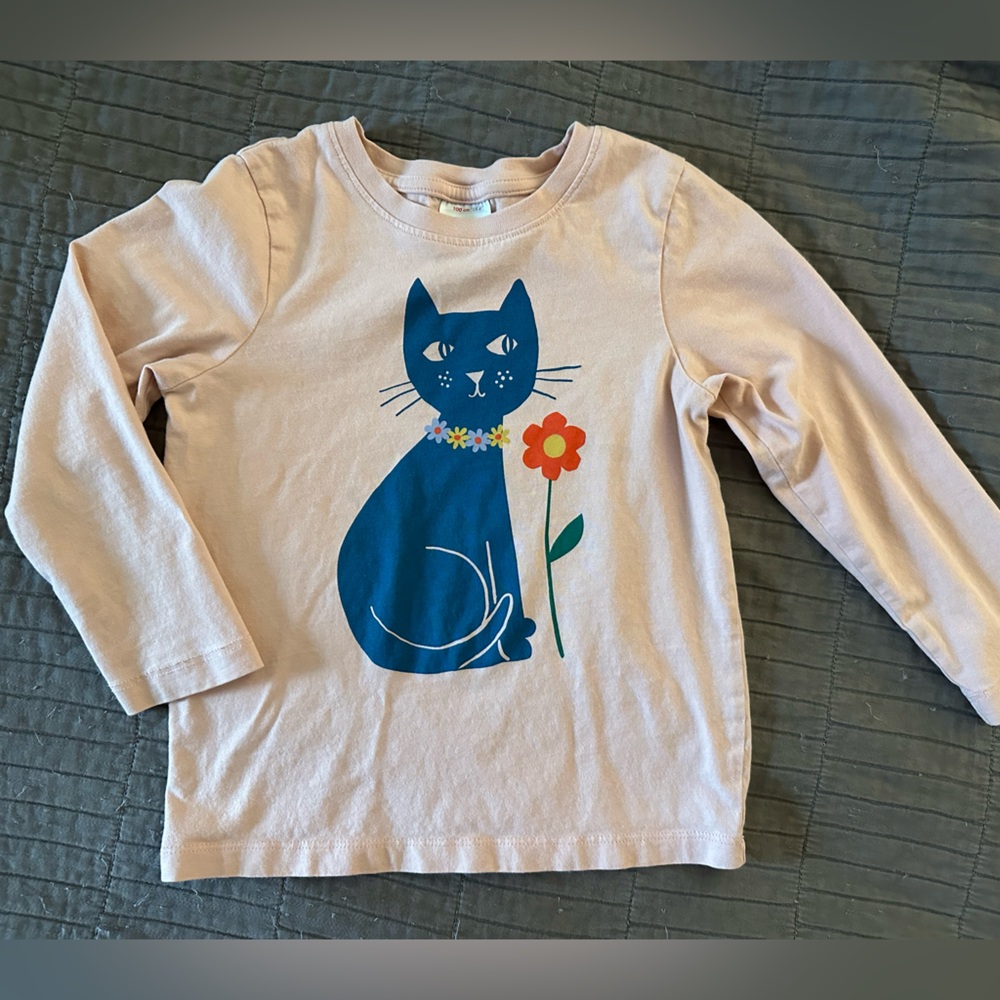 Hanna Andersson light pink blue cat flower Long Sleeve Shirt cotton 100 4